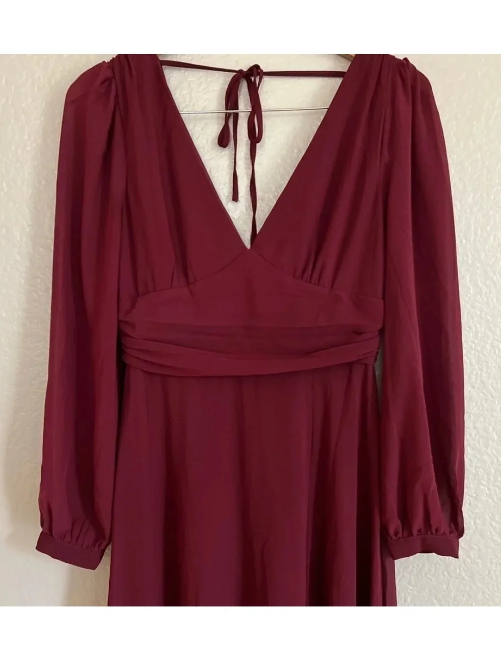 Lulu's Burgundy Long-Sleeve V-Neck Maxi Dress with Side Slit